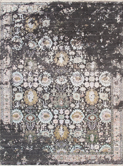 Canvello Transitional Hand - Knotted Charcoal Bsilk & Wool Area Rug - 9' X 12' - Canvello