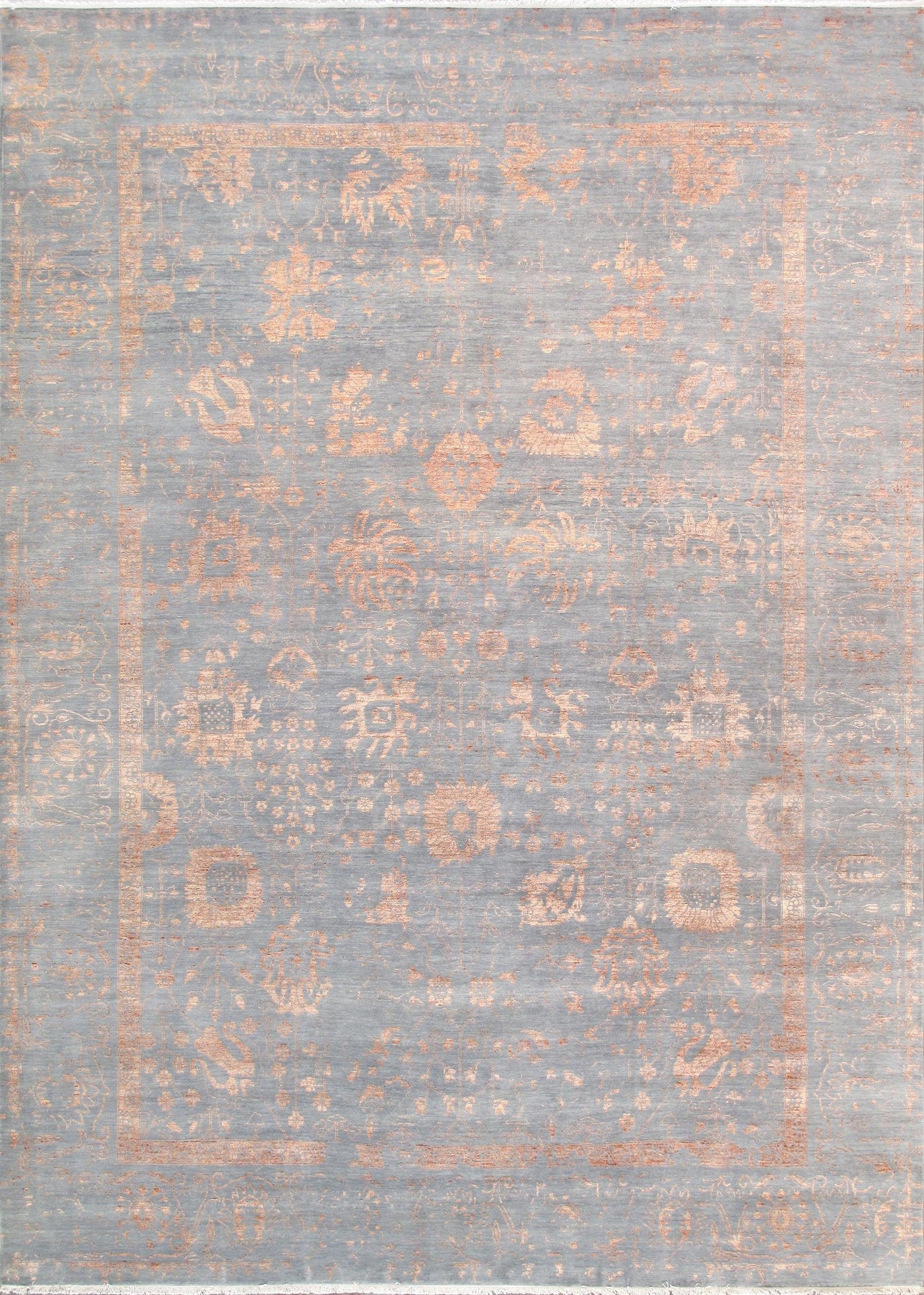 Canvello Transitional Hand-Knotted Grey Bsilk & Wool Area Rug-10' X 13'9"