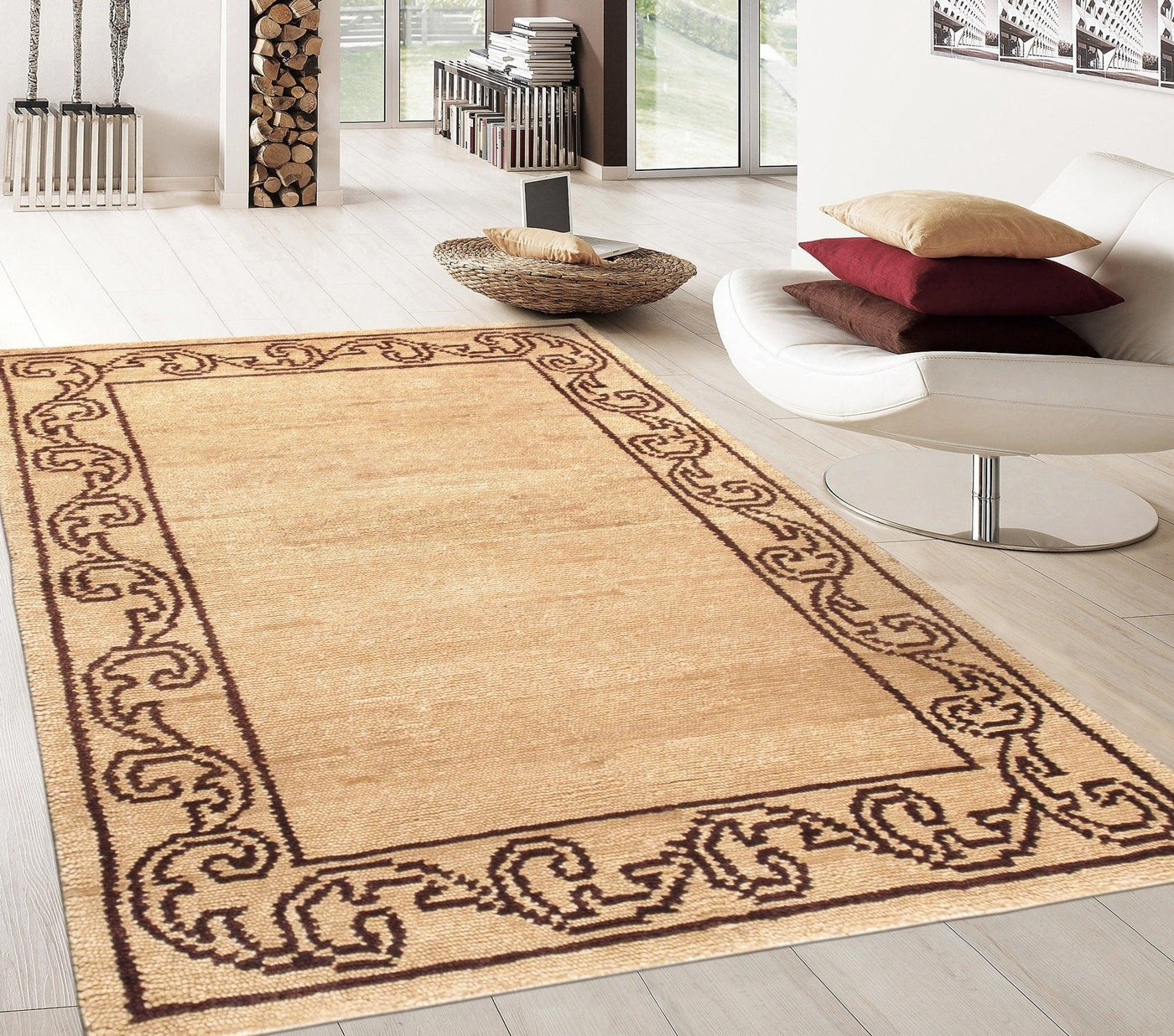 Canvello Transitional Modern Hand-Knotted Lamb's Wool Area Rug- 4' X 5'10"