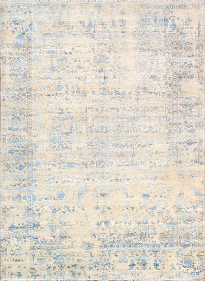 Canvello Transitional Oushak Hand-Knotted Bsilk & Wool Beige Area Rug- 9'1" X 12'4"