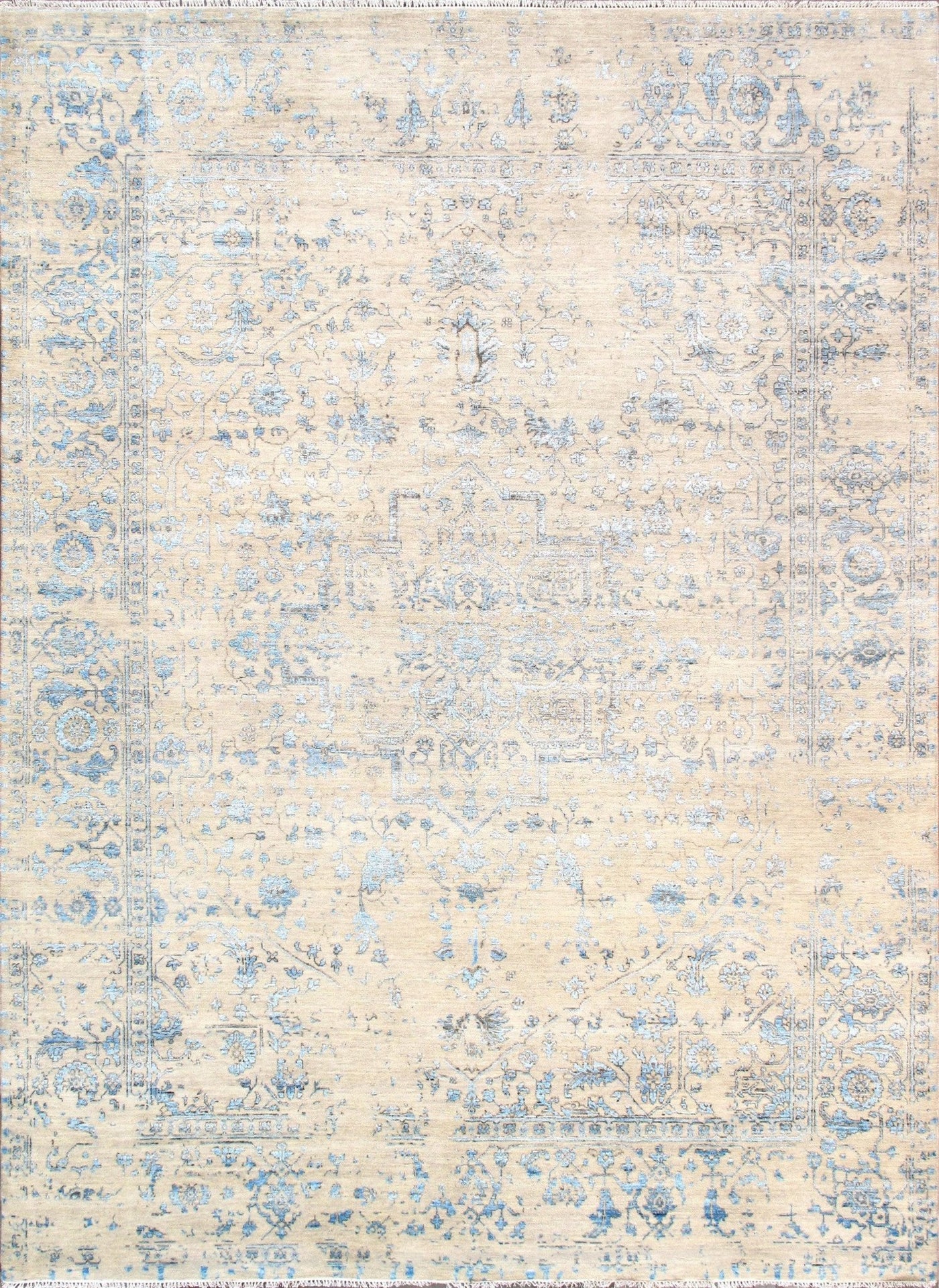 Canvello Transitional Oushak Hand - Knotted Bsilk & Wool Beige Area Rug - 9'1" X 12'4" - Canvello