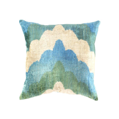 Canvello Turkish blue beige Silk Ikat pillow - 20" X 20" - Canvello