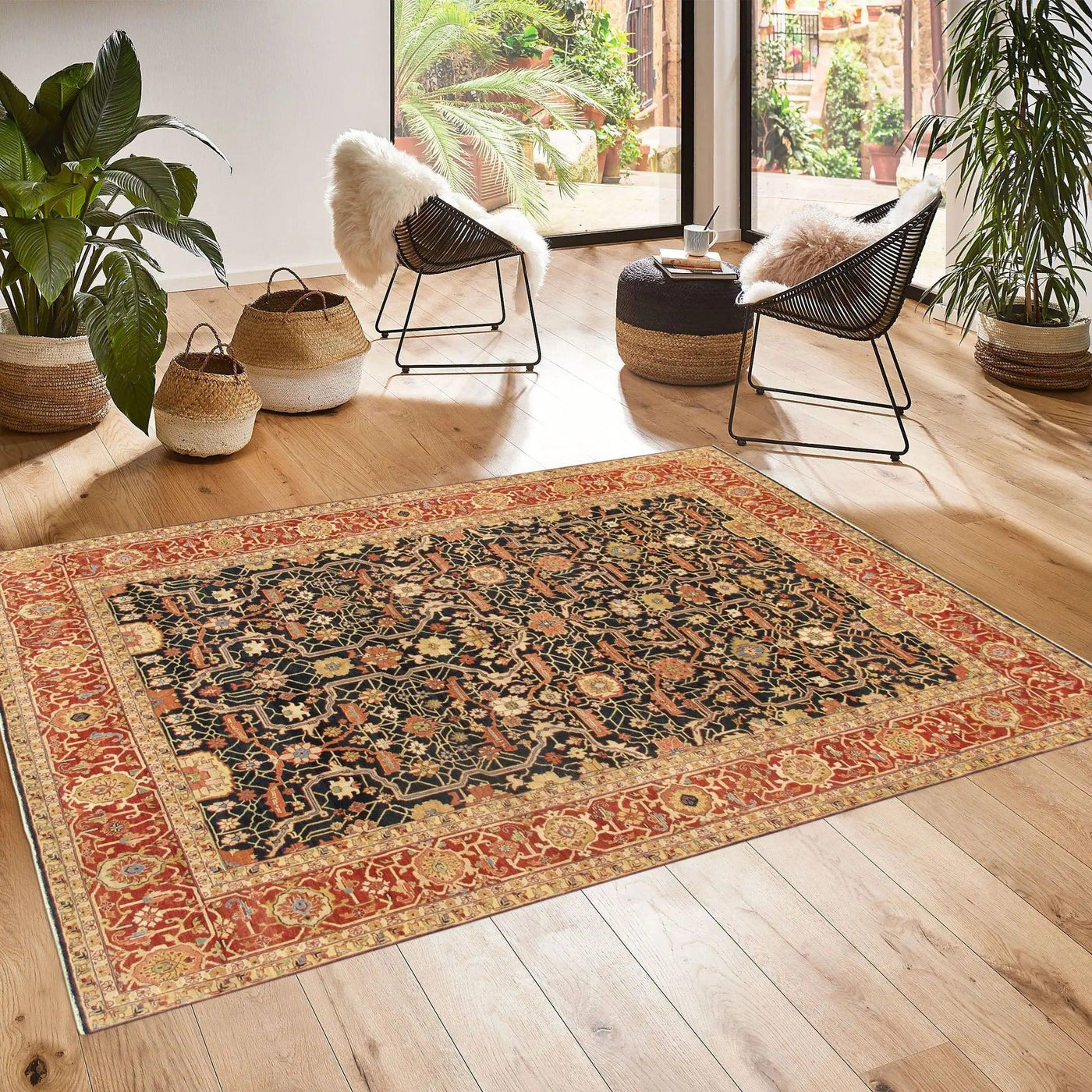 Canvello Turkish Ferehan Hand-Knotted Lamb's Wool Area Rug- 9'1" X 12'2"