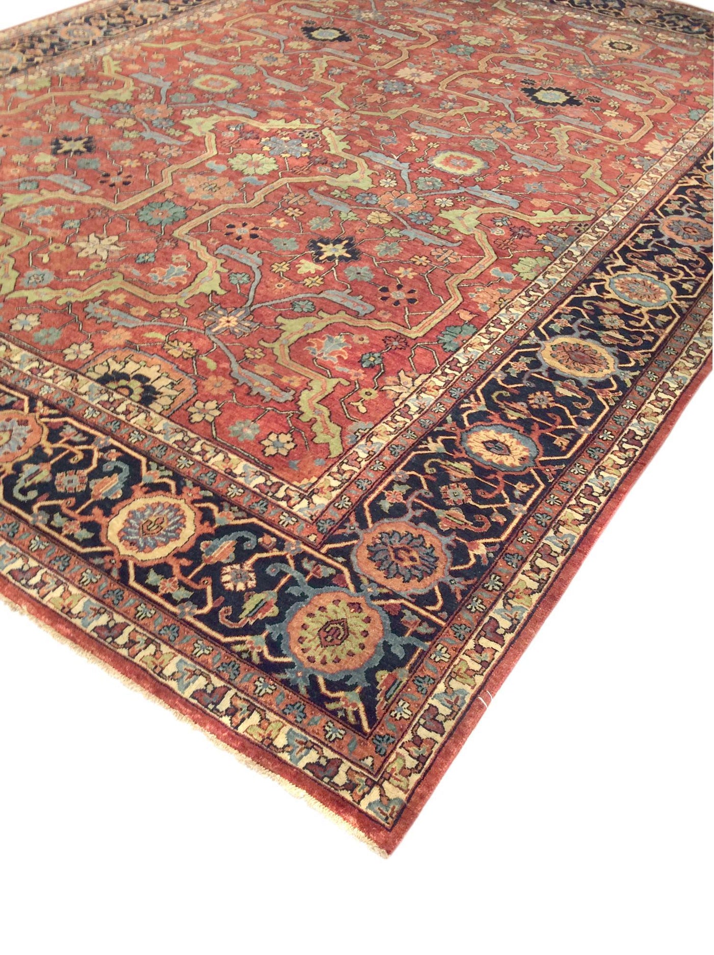 Canvello Turkish Ferehan Hand - Knotted Rust/Navy Wool Area Rug - 8'2" X 10'3" - Canvello