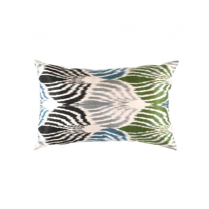 Canvello Turkish Grean Silk IKAT Pillow - 16" X 24" - Canvello