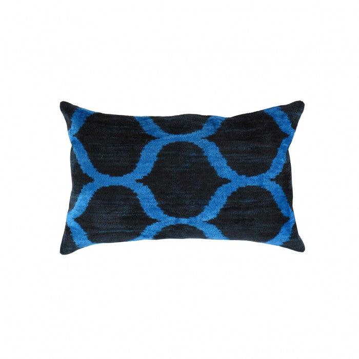 Luxurious Blue Silk Ikat Cushion | Turkish Blue Silk Pillow | Canvello