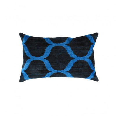 Luxurious Blue Silk Ikat Cushion | Turkish Blue Silk Pillow | Canvello