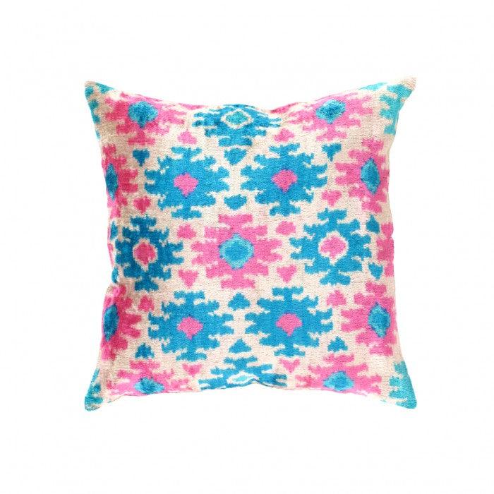 Pink Purple Silk Ikat Pillow | Turkish Blue Silk Pillow | Canvello