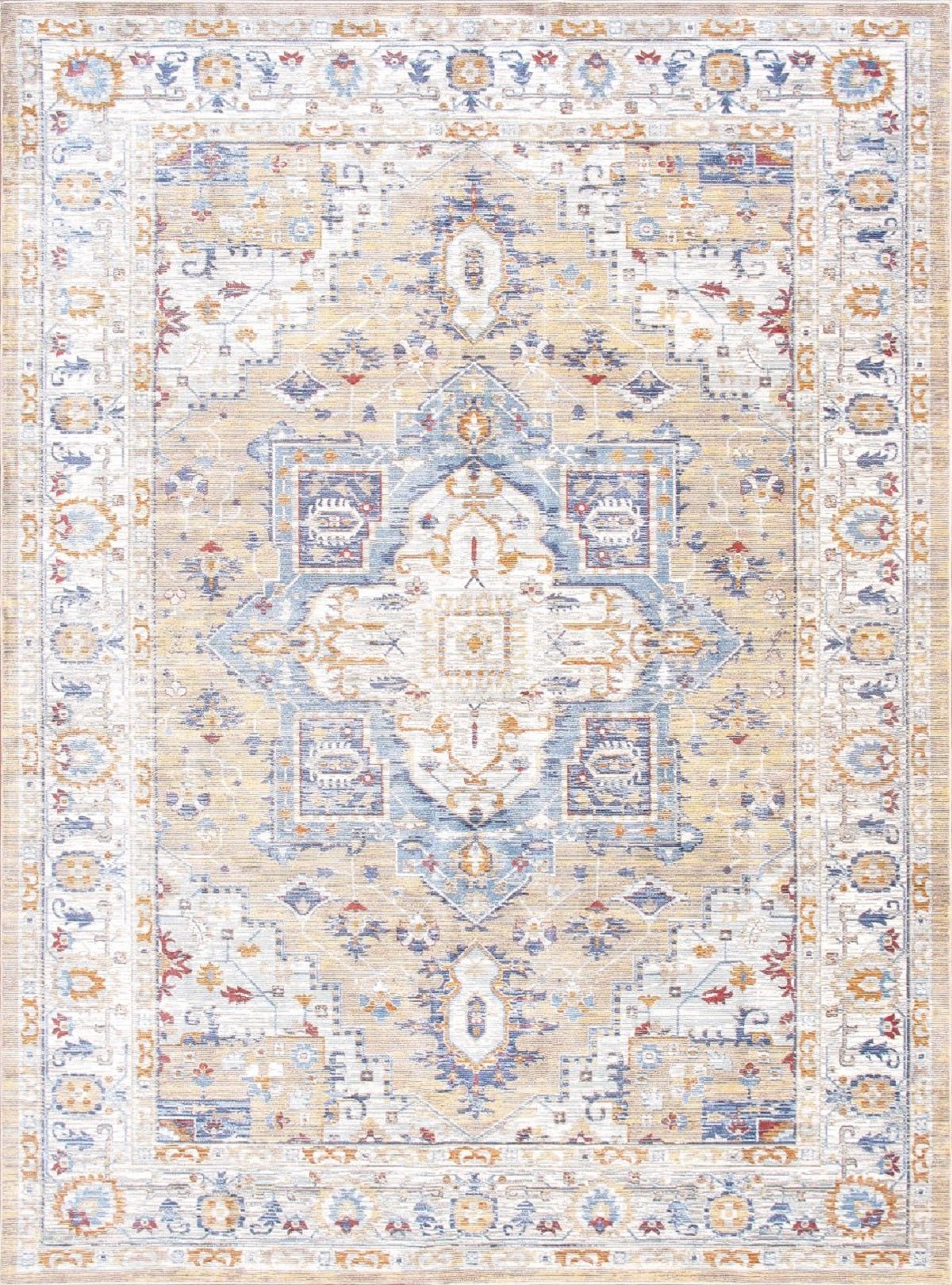 Canvello Turkish Heritage Design Oriental Gold/Ivory Area Rug- 10' x 14'
