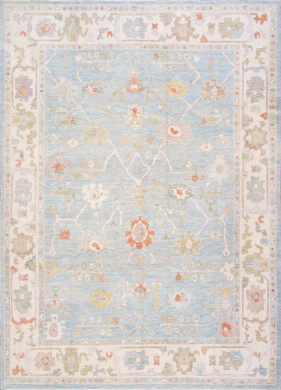 Canvello Turkish Oushak Collection Hand - Knotted Wool Blue Area Rug - 9'5'' X 12'11'' - Canvello