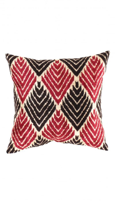 Canvello Turkish Red & Black velvet Velvet Ikat pillow - 24'' X 24" - Canvello