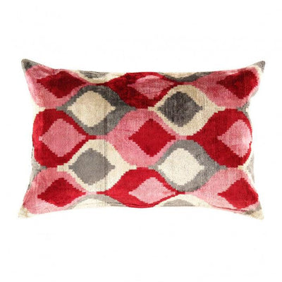 Canvello Turkish Rose colors velvet Silk Ikat pillow - 16'' X 24'' - Canvello