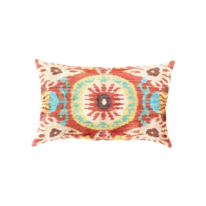 Canvello Turkish Rust Velvet Silk ikat pillow - 16' X 24' - Canvello