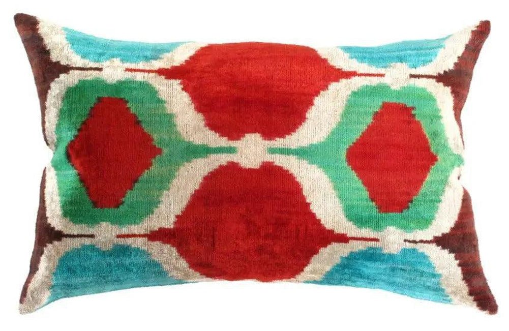 Canvello Turkish Silk Ikat Red Velvet Pillow - TI 37 - Canvello