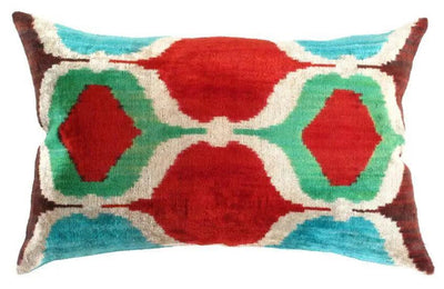 Canvello Turkish Silk Ikat Red Velvet Pillow - TI 37