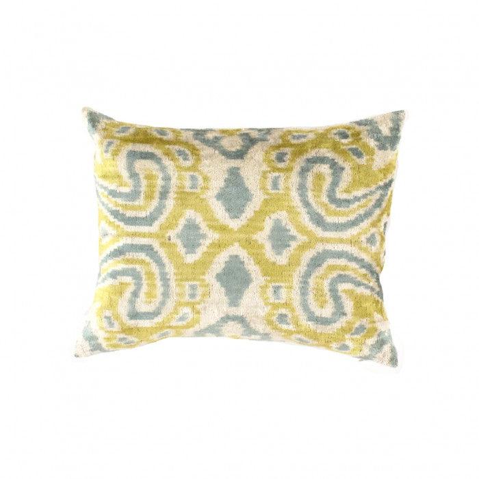 Canvello Turkish white & Blue Silk Ikat pillow - 15"x20" - Canvello