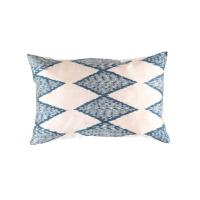 Canvello Turkish white & Blue Silk Ikat pillow - 16"x24" - Canvello