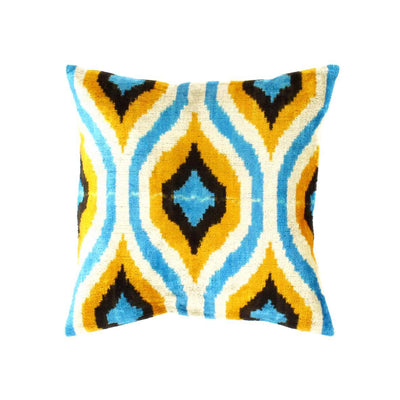 Canvello Turkish white blue Silk Ikat pillow - 18" X 18" - Canvello