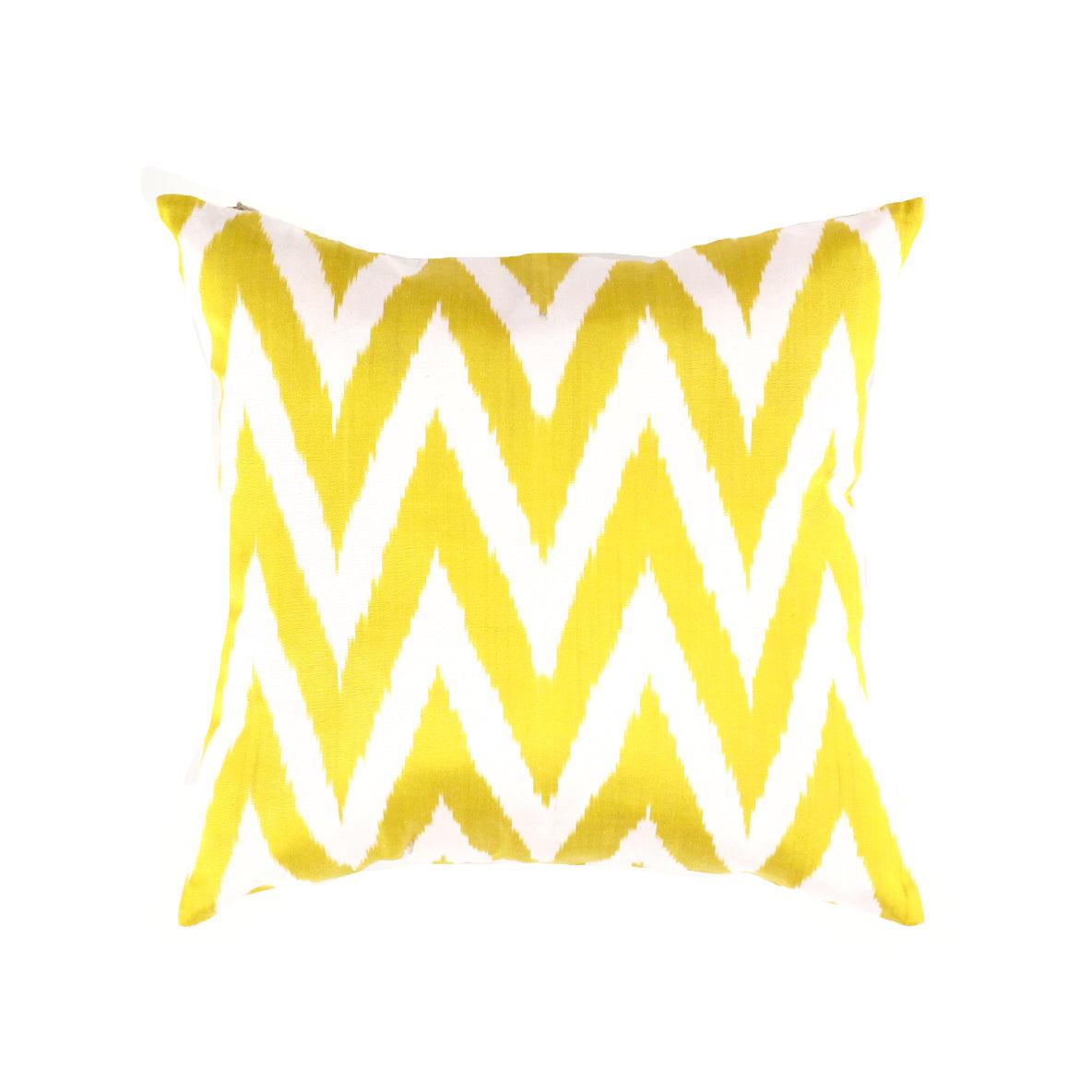 Canvello Turkish White & Yellow Silk Ikat Pillow - 20'' X 20" - Canvello