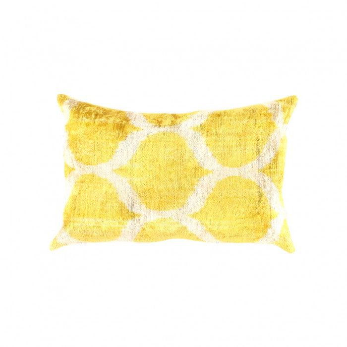 Canvello Turkish Yellow Silk Velvet IKAT Pillow - 16" X 24"