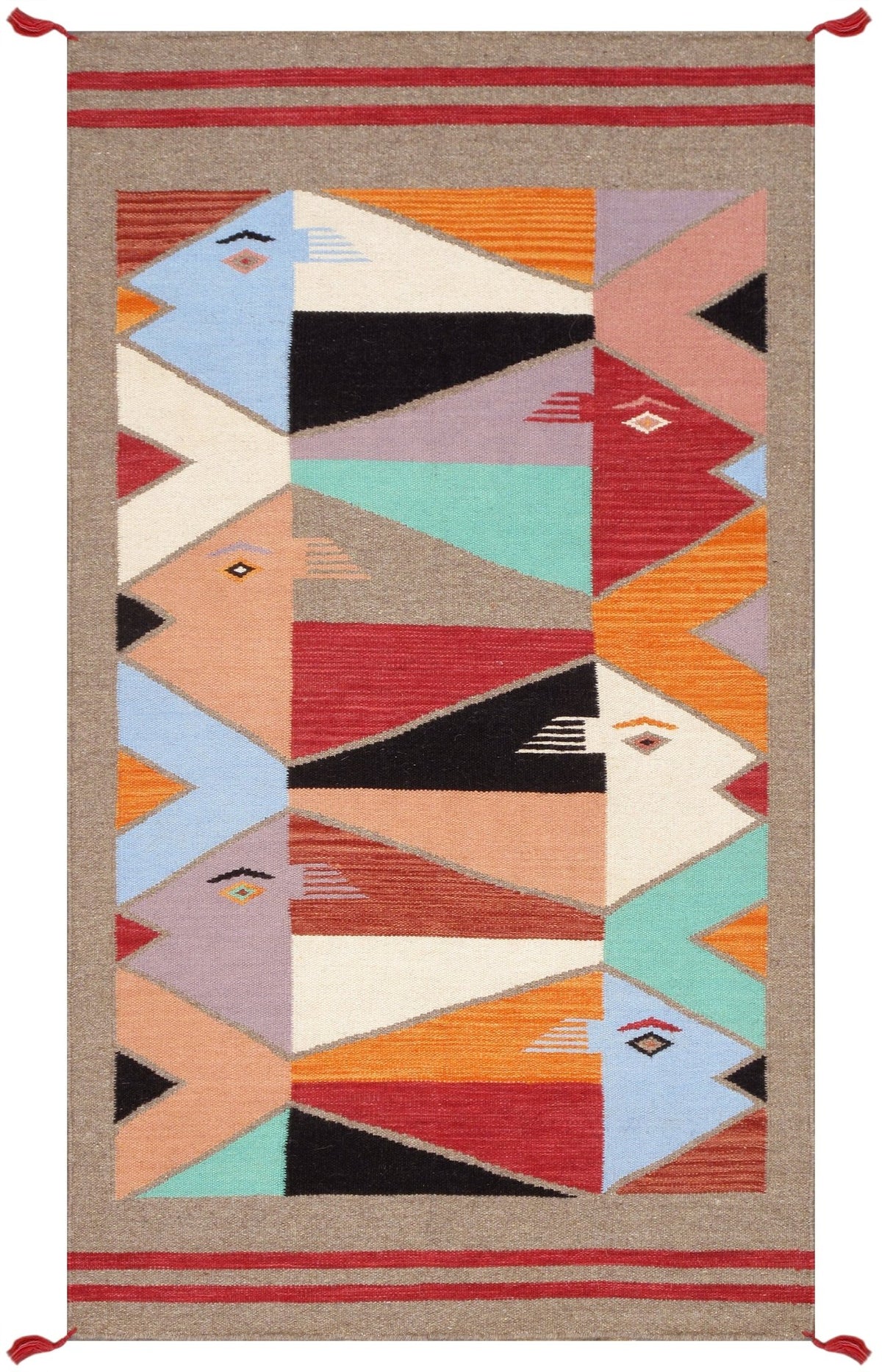 Alfombra de lana kazaka caucásica antigua del siglo XVIII para sala de estar - 3'7'' X 7'5''