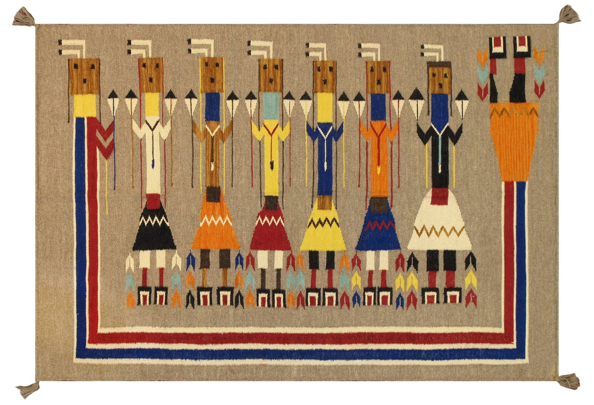 Alfombra de lana kazaka caucásica antigua del siglo XVIII para sala de estar - 3'7'' X 7'5''