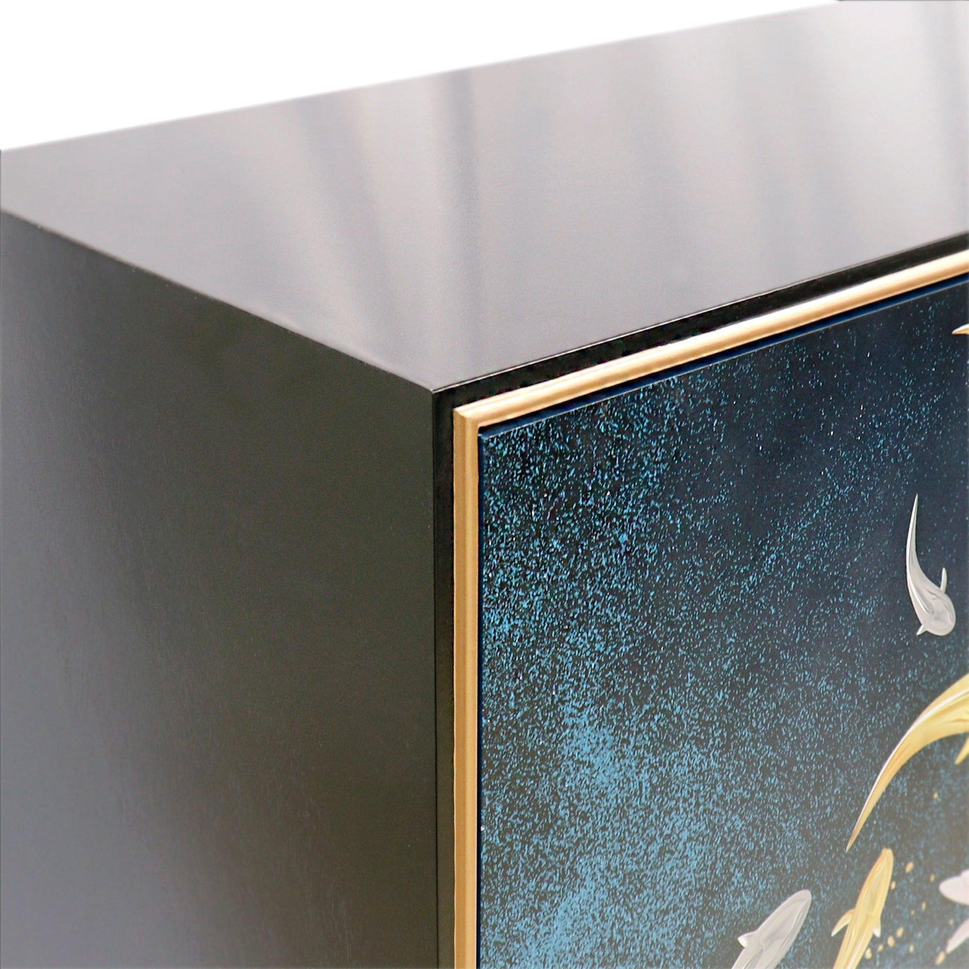 Canvello Twilight Black Cabinet, 2 Nature Print Doors with Bronze Metal Frame - Canvello