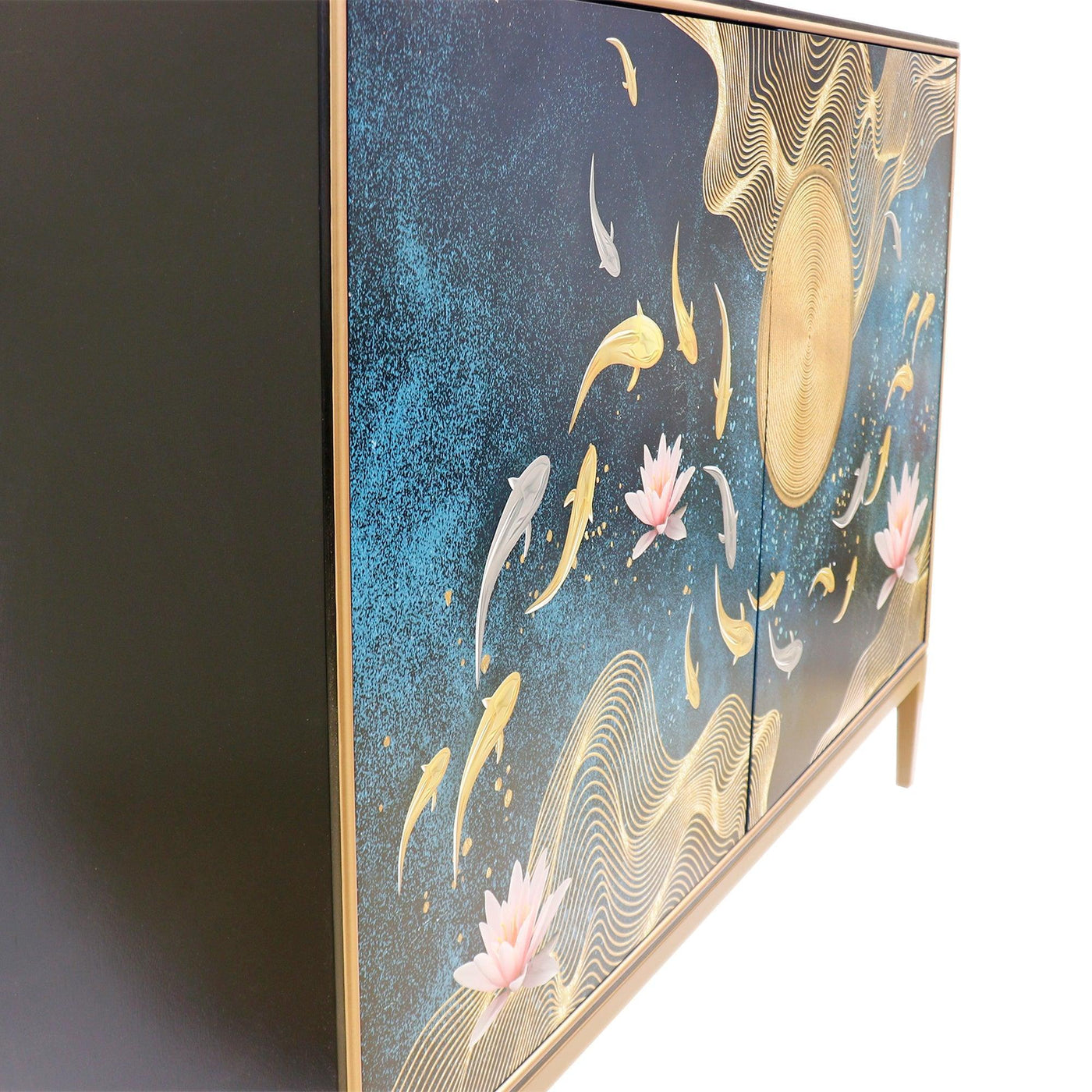 Canvello Twilight Black Cabinet, 2 Nature Print Doors with Bronze Metal Frame - Canvello