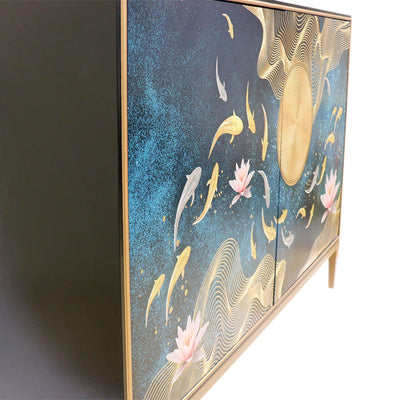 Canvello Twilight Black Cabinet, 2 Nature Print Doors with Bronze Metal Frame - Canvello