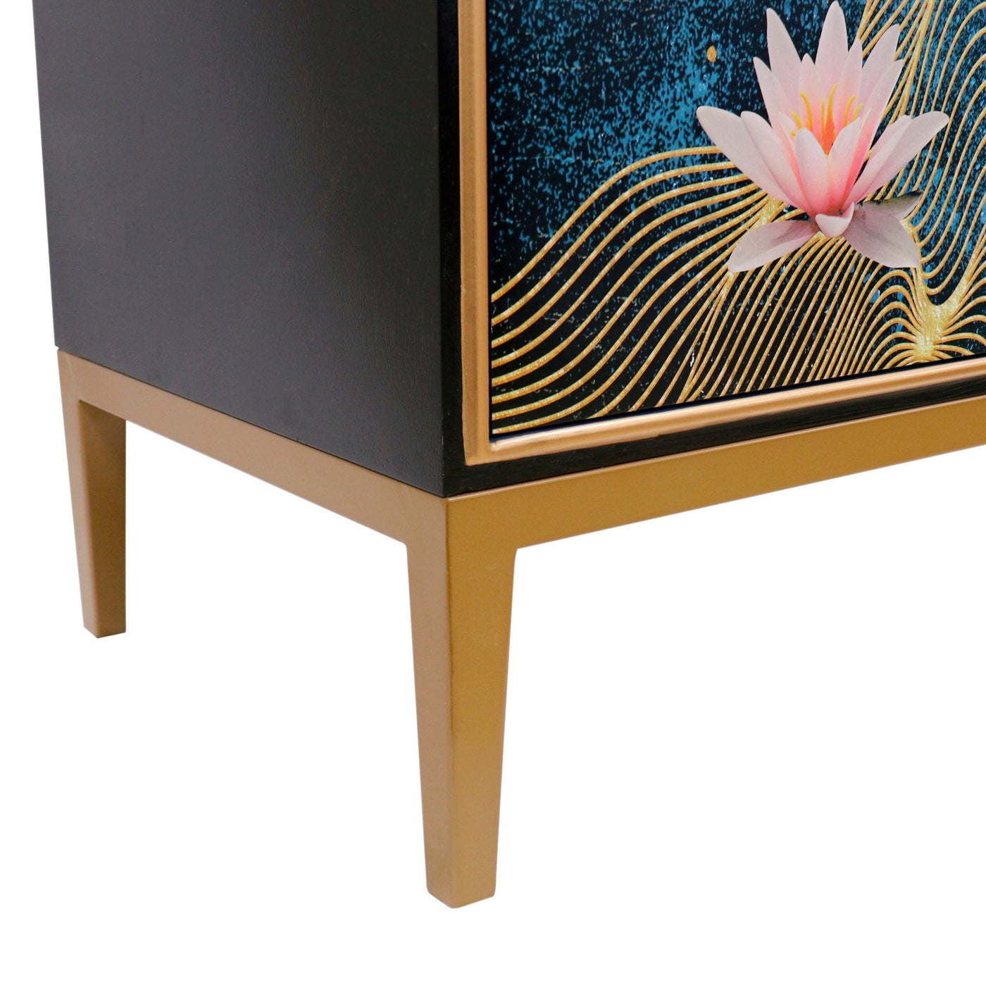 Canvello Twilight Black Cabinet, 2 Nature Print Doors with Bronze Metal Frame - Canvello