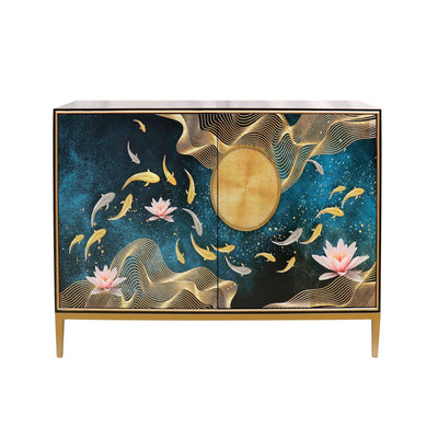 Canvello Twilight Black Cabinet, 2 Nature Print Doors with Bronze Metal Frame - Canvello