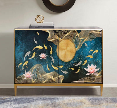 Canvello Twilight Black Cabinet, 2 Nature Print Doors with Bronze Metal Frame - Canvello