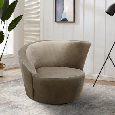 Canvello Velvet Mocha Color Upholstered Swivel Crescent Chair - Canvello