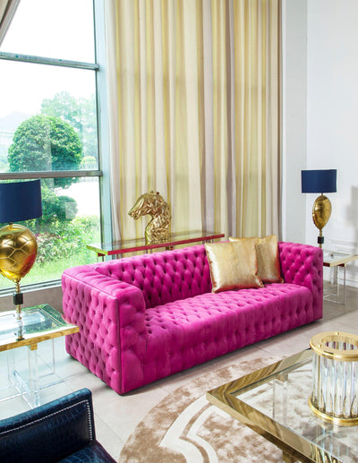 Canvello Velvet Tufted Sofa (pinkish-purplish-red)