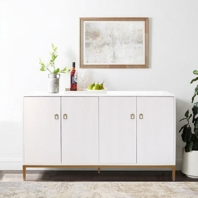 Canvello Victoria Ivory Sideboard, 4 Doors, 2 Drawer with Bronze Metal Frame - Canvello