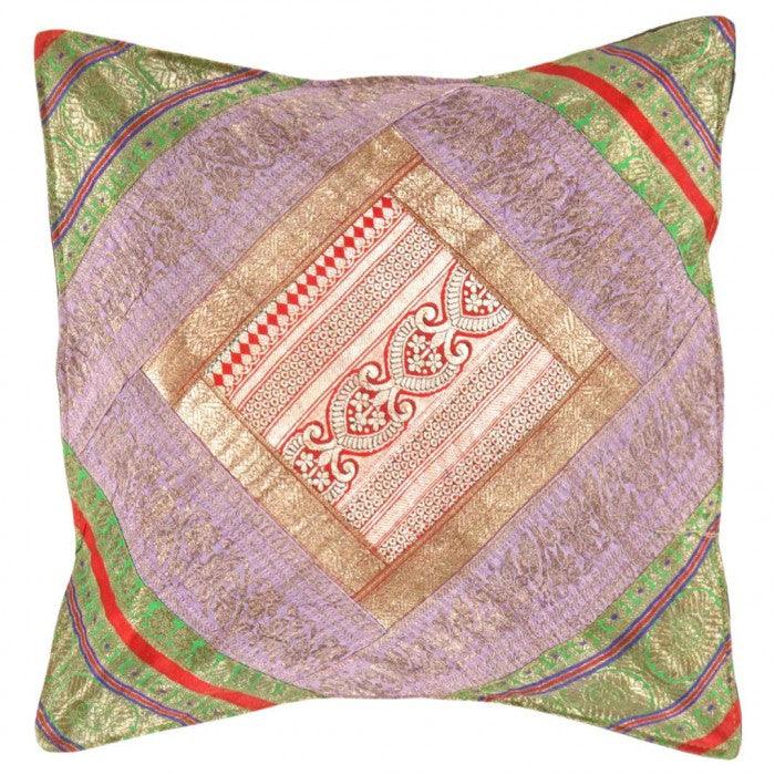 Canvello Vintage Design Sari Silk Square Pillow - 16" X 16" - Canvello