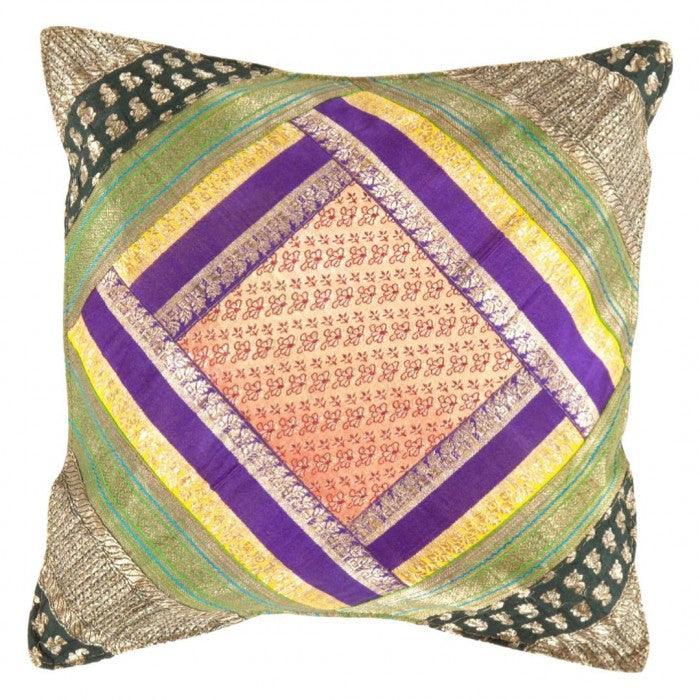 Canvello Vintage Design Sari Silk Square Pillow - 16" X 16" - Canvello