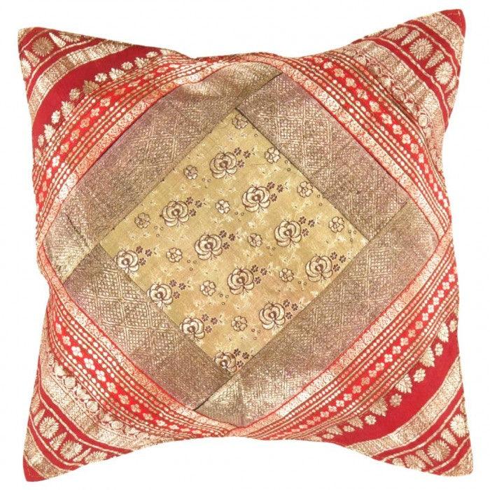 Canvello Vintage Design Sari Silk Square Pillow - 16" X 16" - Canvello