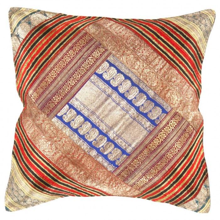 Canvello Vintage Design Sari Silk Square Pillow - 16" X 16" - Canvello