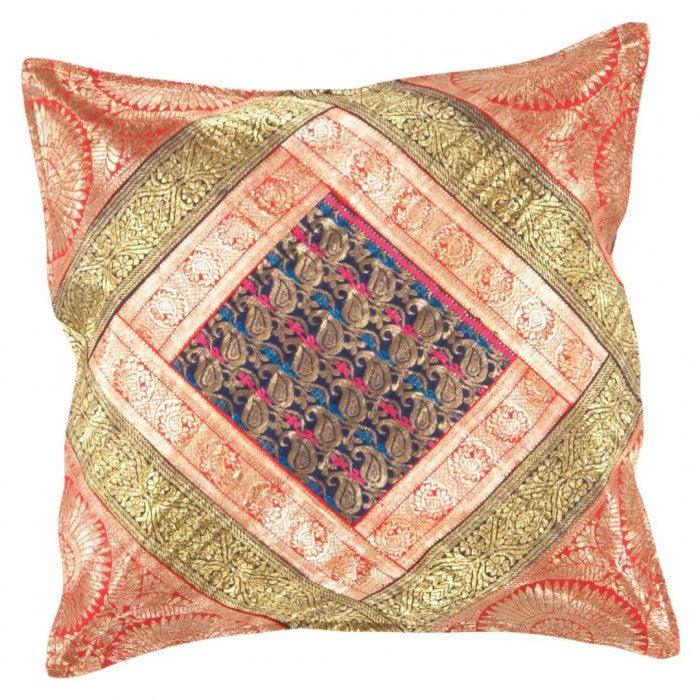 Canvello Vintage Design Sari Silk Square Pillow - 16" X 16" - Canvello