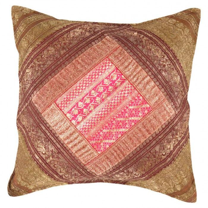 Canvello Vintage Design Sari Silk Square Pillow - 16" X 16" - Canvello