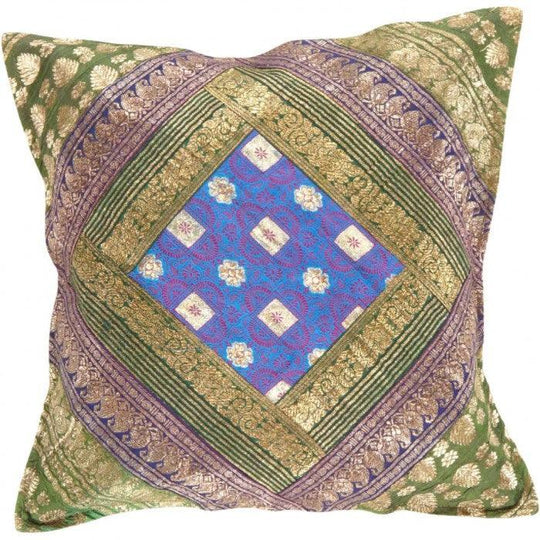 Canvello Vintage Design Sari Silk Square Pillow - 16" X 16"