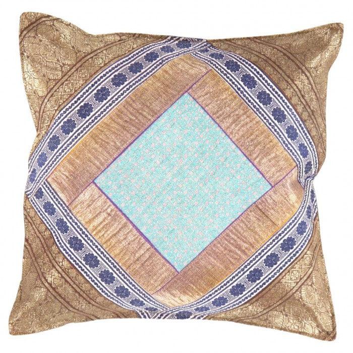 Light Blue Sari Silk Square Pillow | Light Blue Silk Pillow | Canvello