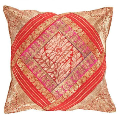 Red Vintage Silk Square Pillow | Red Vintage Sari Pillow | Canvello
