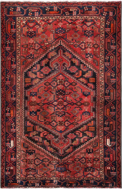 Canvello Vintage Hamadan Navy And Rust Rug - 4'3" X 6'8" - Canvello