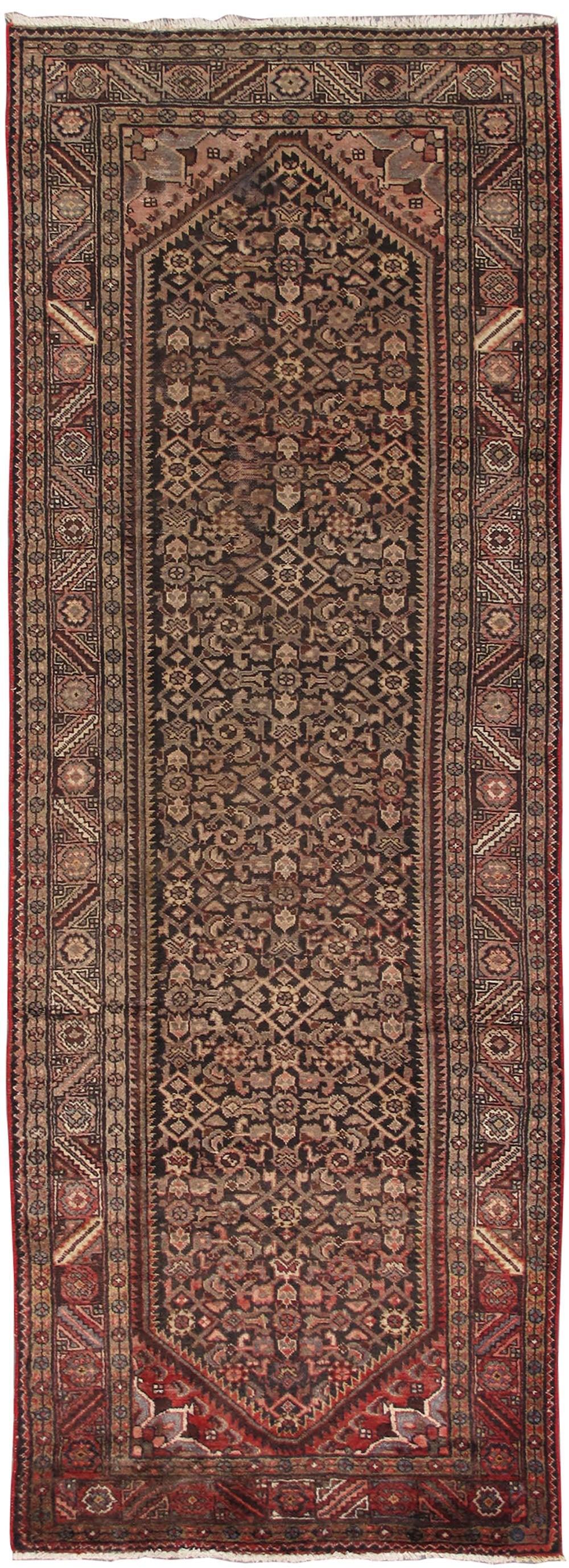 Canvello Vintage Hamadan Red And Brown Area Rugs - 3'7" X 10'8"