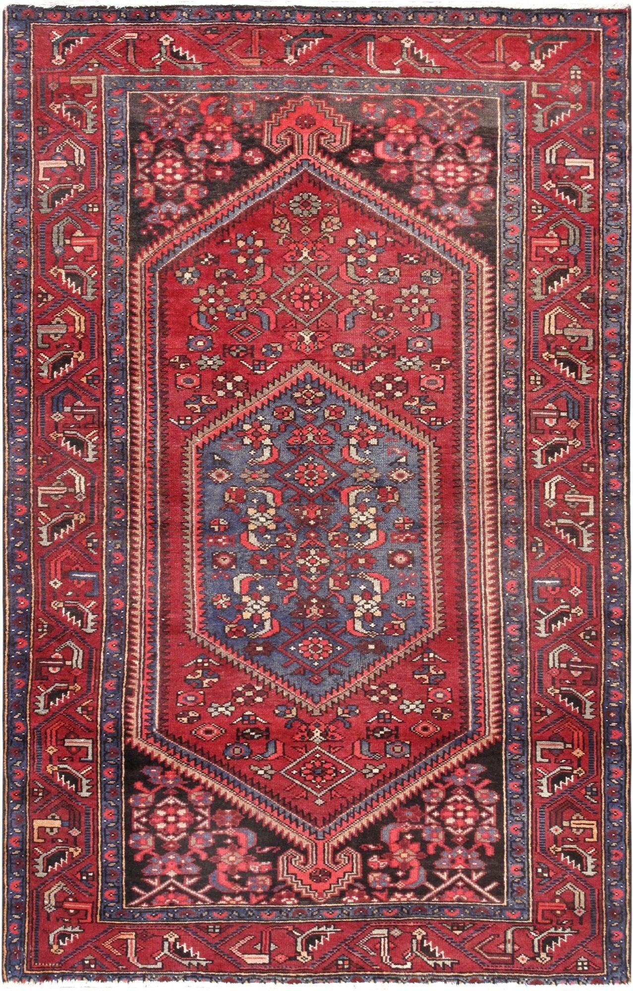 Canvello Vintage Hamadan Rust Wool Rug - 4'4" X 6'10" - Canvello