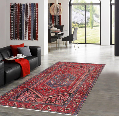 Canvello Vintage Hamadan Rust Wool Rug - 4'4" X 6'10" - Canvello