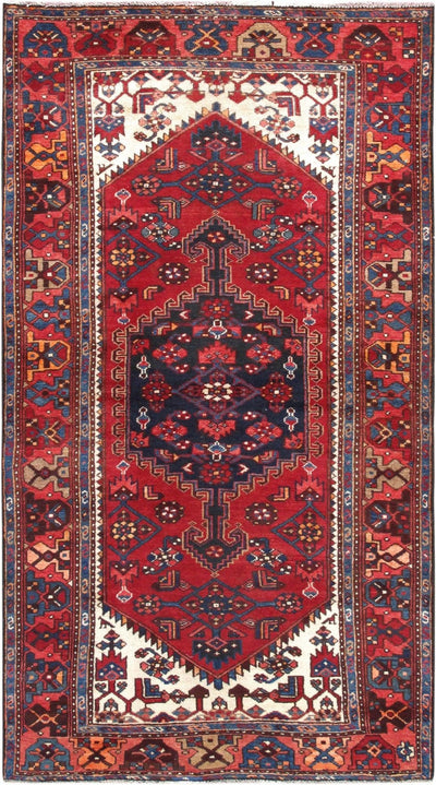 Canvello Vintage Hamadan Wool Navy Rust Rug - 4'4" X 7'10" - Canvello