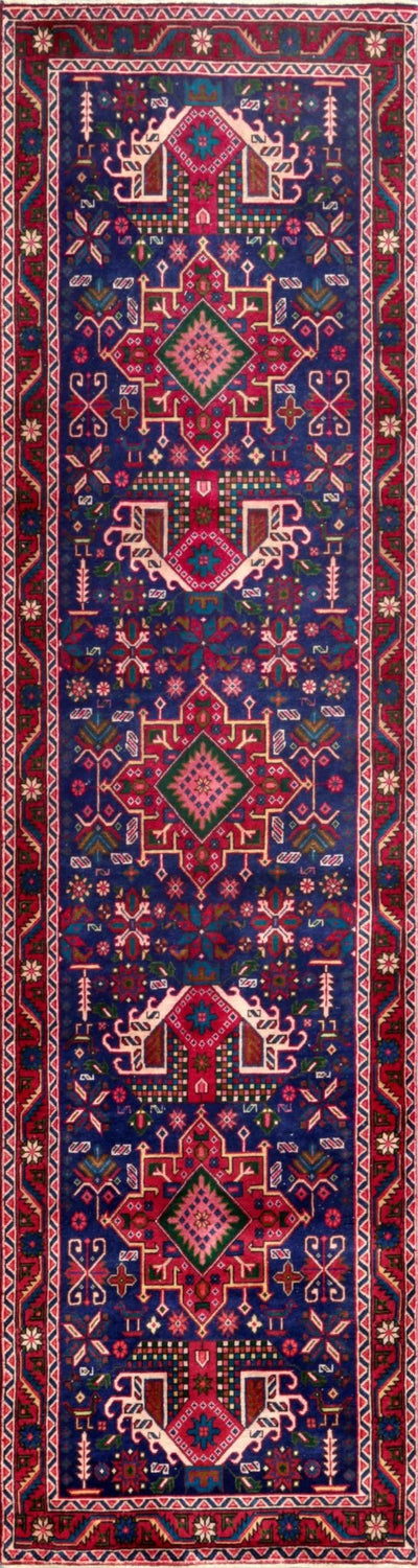 Canvello Vintage Karajeh Blue And Red Area Rug - 3'3" X 12'4" - Canvello